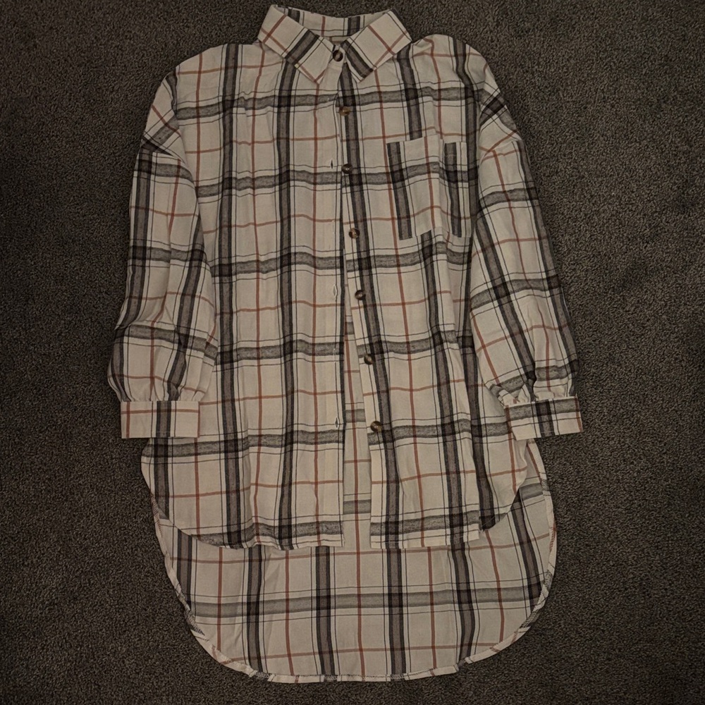Plaid Button-Up Tunic Shirt